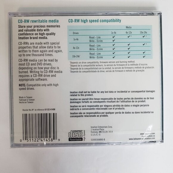Lot of 8 Blank CD-RW Discs 700MB 4x-12x Imation Data Rewritable Media NEW Sealed - Picture 2 of 7